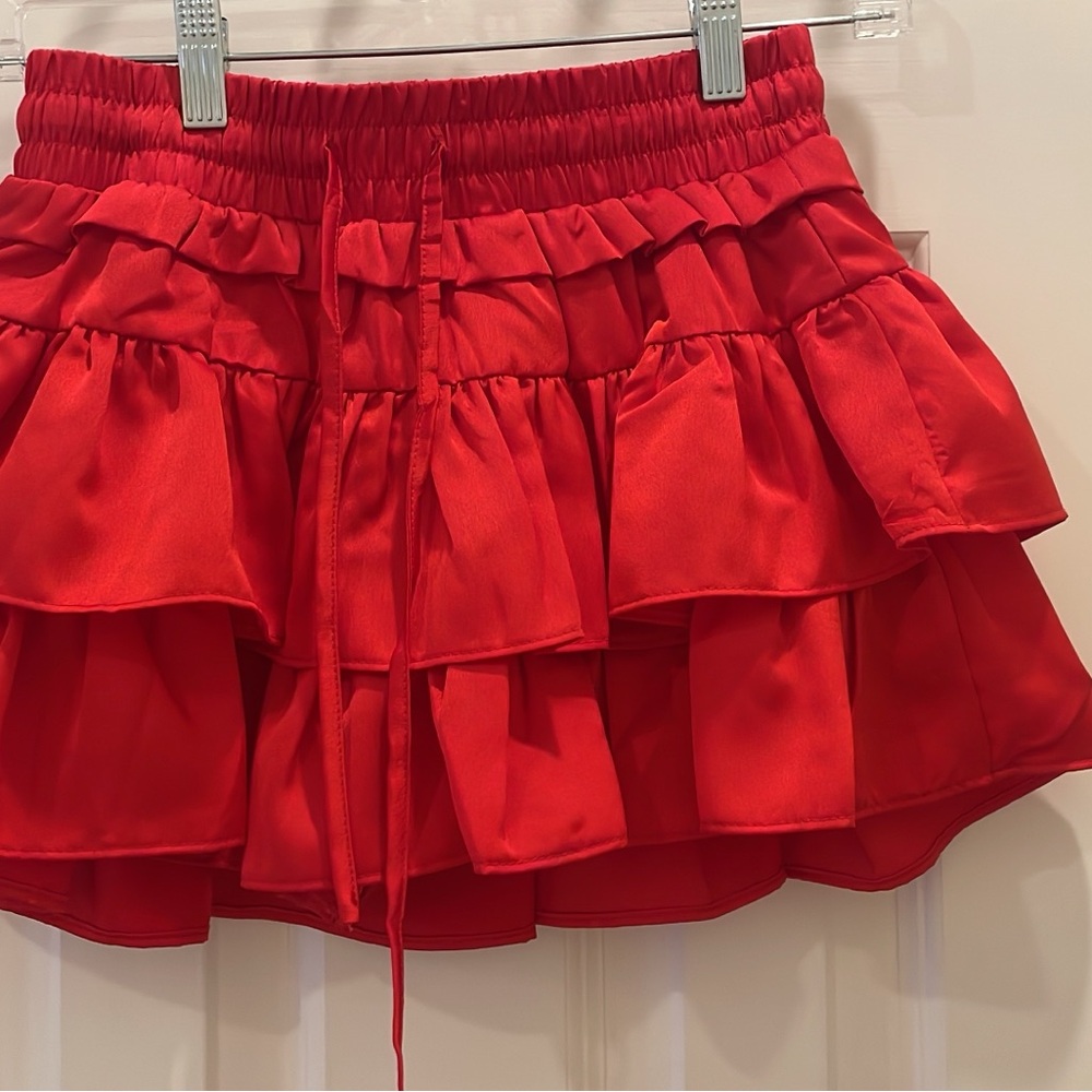Day + Moon Red Layered Mini Skirt